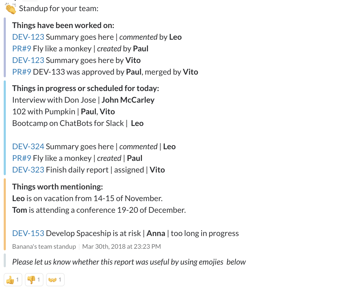Ally generates aggregated team standup report